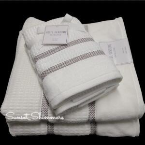 4pc Hotel Vendome Spa Collection Bath Hand TOWEL Set Velour White Charcoal NEW